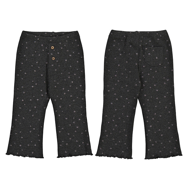 Flower Print Ribbed Flare Leggings - Lead