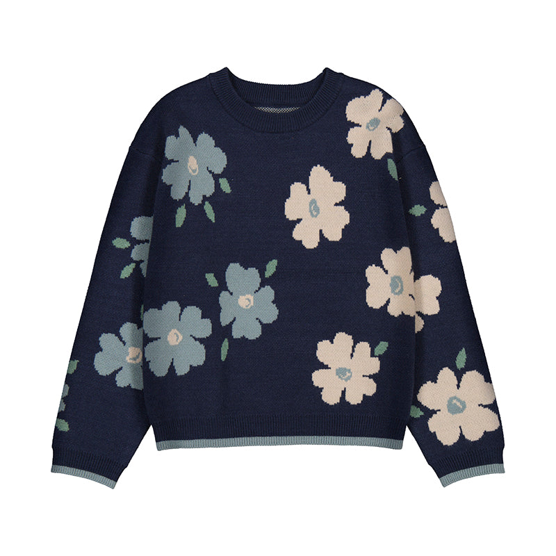 Blue & Ivory Floral Jacquard Jumper Sweater