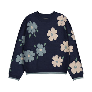 Blue & Ivory Floral Jacquard Jumper Sweater