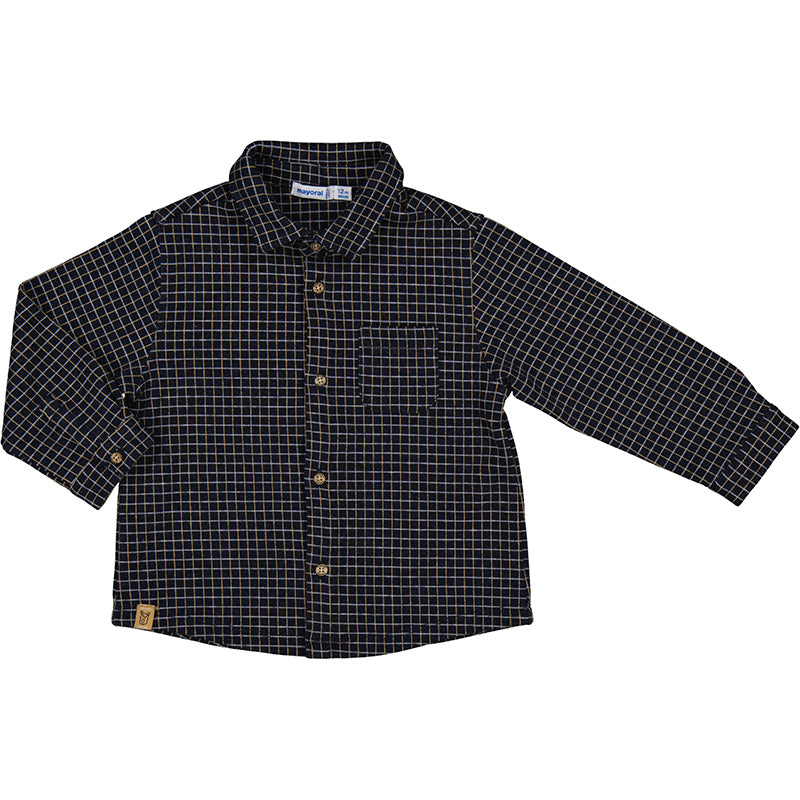 Navy Plaid Jacquard Button Shirt