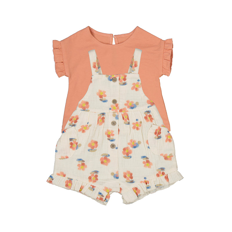 Peach Top & Blossom Overall Set