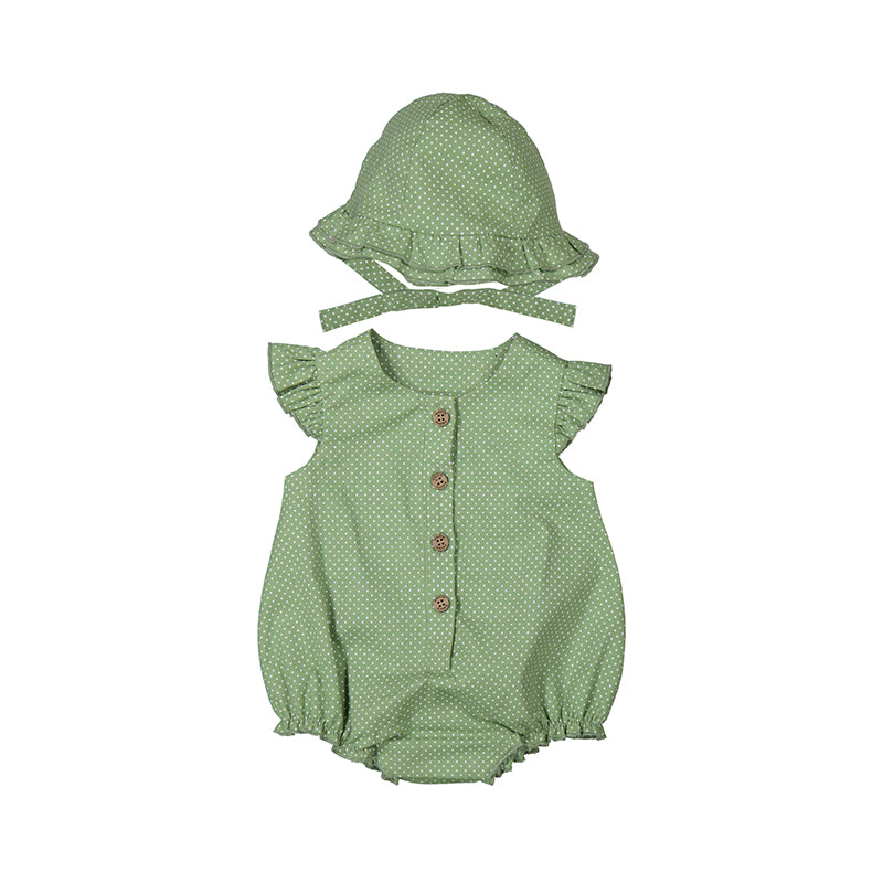Green Dotted Romper with Hat