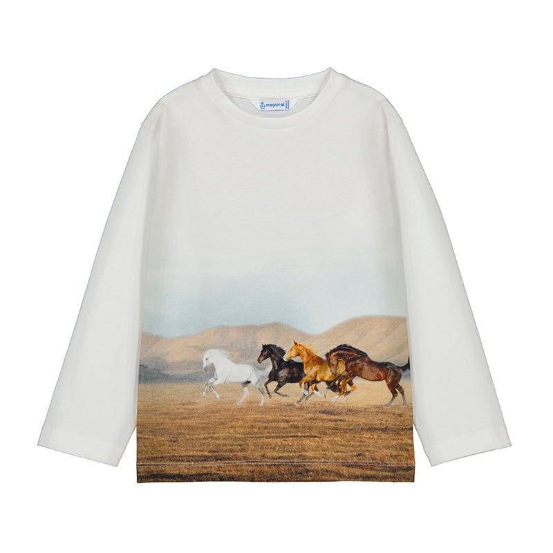 Horses Long Sleeve White Tee