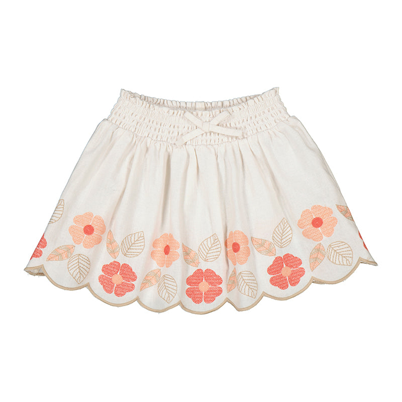 Flower Embroidered Scalloped Skirt