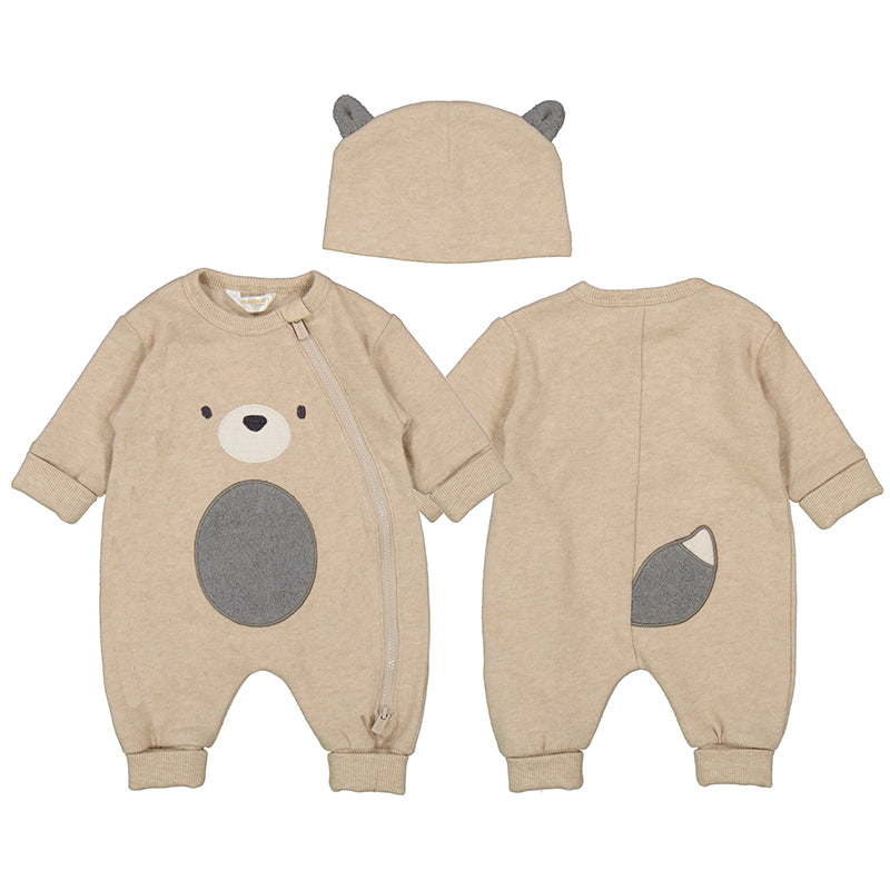Grey Fox Tailed Zip-Up Coverall & Hat w/ Ears Set