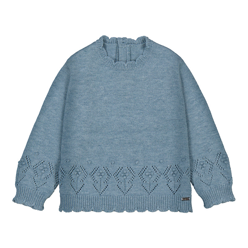 Blue Pointelle Flowers Sweater