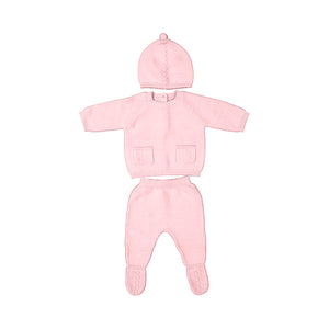 Crystal Pink 3 Piece Hat & Footed Knit Set