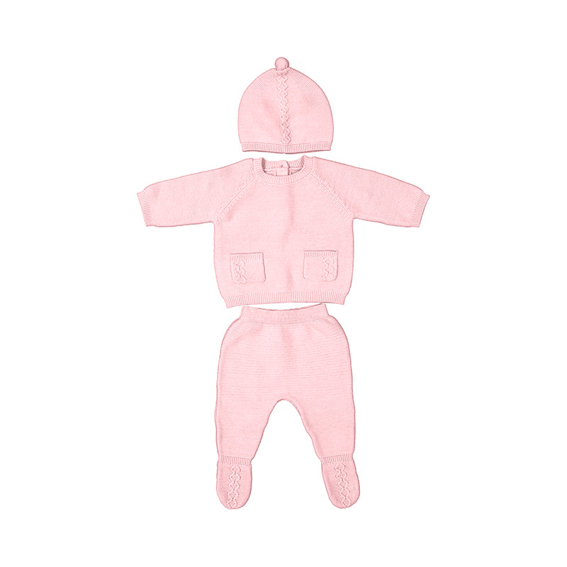 Crystal Pink 3 Piece Hat & Footed Knit Set