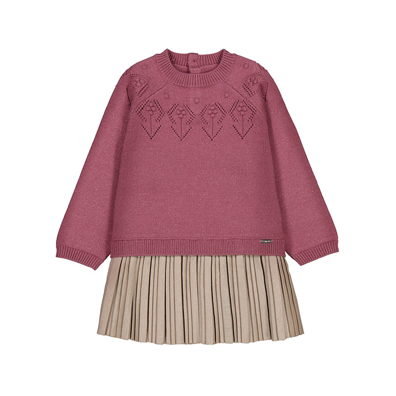 Rose Knit Gold Pleat Dress