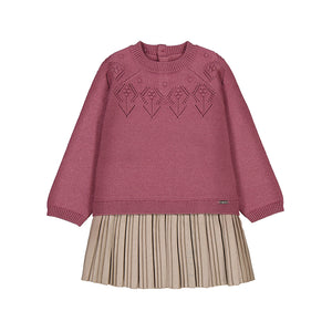 Rose Knit Gold Pleat Dress