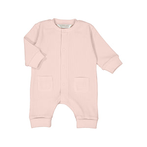 Ribbed Snap-Up Coverall - Baby Rose