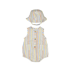 Multi Stripe Bubble Romper & Hat w/ Ears Set