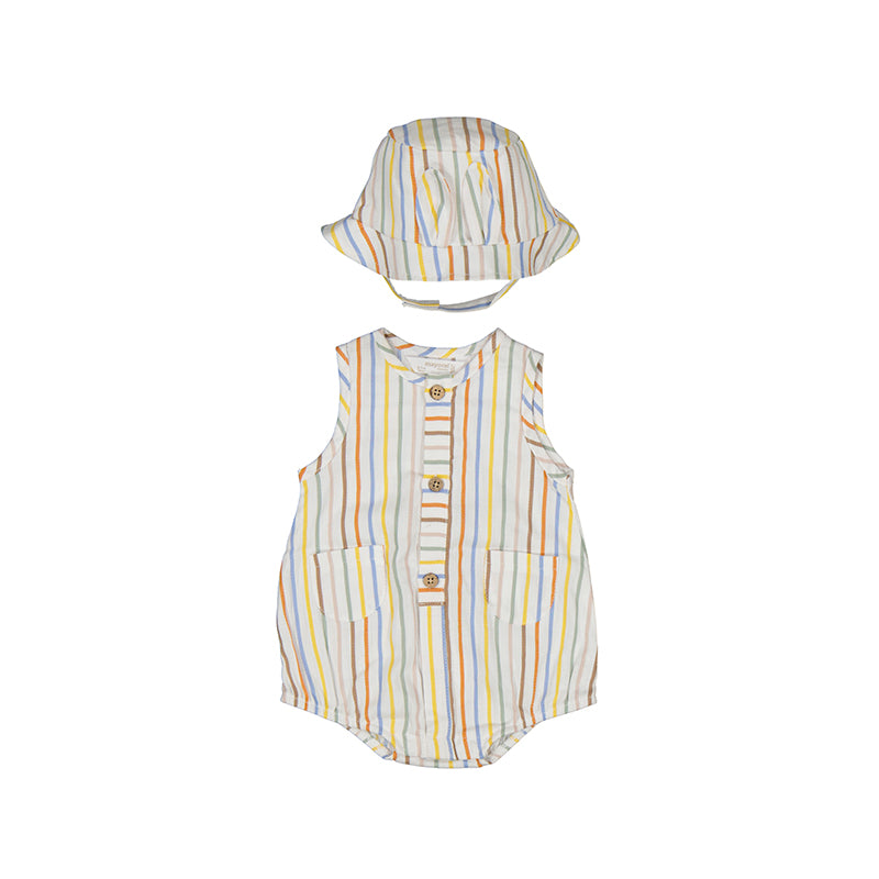 Multi Stripe Bubble Romper & Hat w/ Ears Set