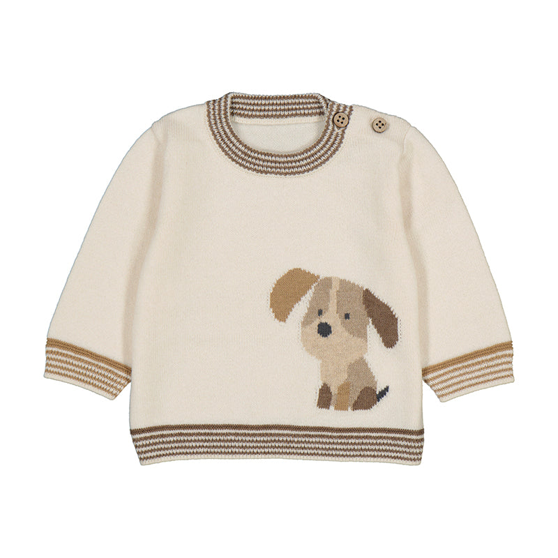 Puppy Intarsia Pottery White Sweater