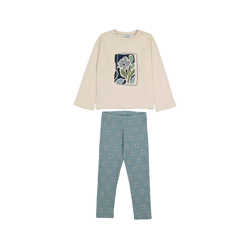 Sage & Blue Flower Print LS Tee & Legging Set