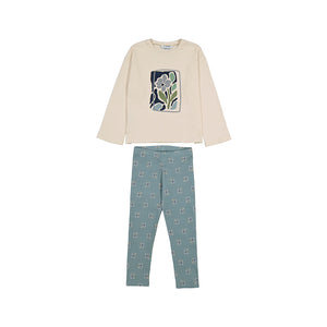 Sage & Blue Flower Print LS Tee & Legging Set