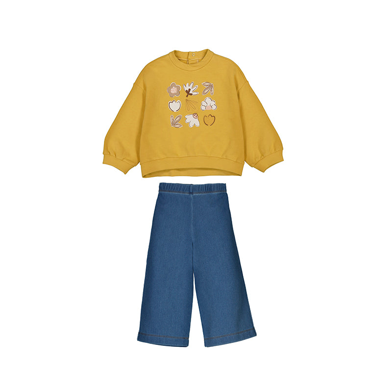 Honey Flower Pullover & Denim Trousers Set