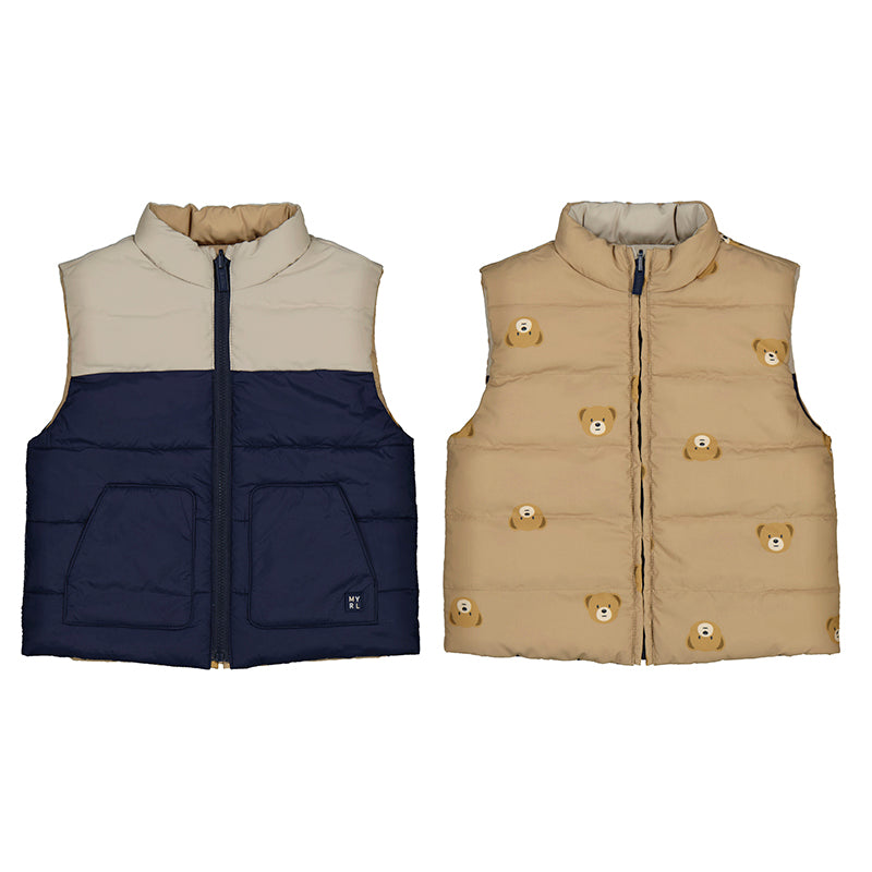 Navy Blue & Tan Teddy Bear Padded Reversible Vest