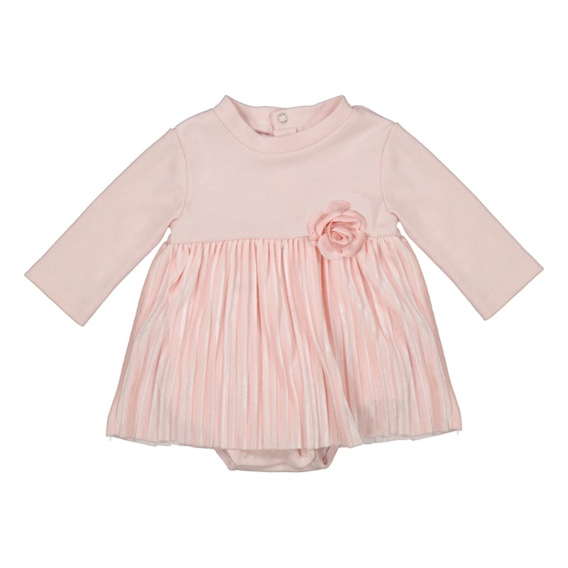 Light Pink Long Sleeve Onesie Pleated Rose Dress