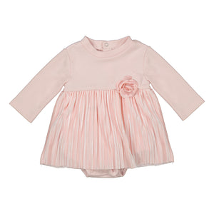 Light Pink Long Sleeve Onesie Pleated Rose Dress