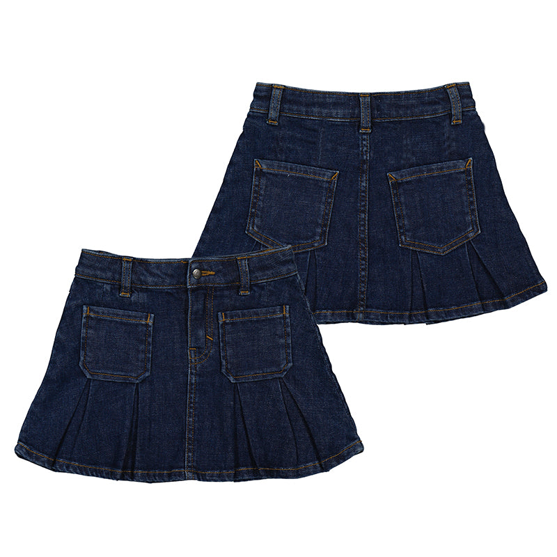 Pleated Dark Denim Skirt