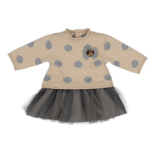 Dotted Oat Knit Grey Tulle Skirted Dress