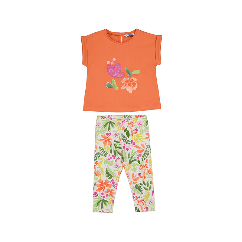 Orange Flower Top & Floral Capris Set