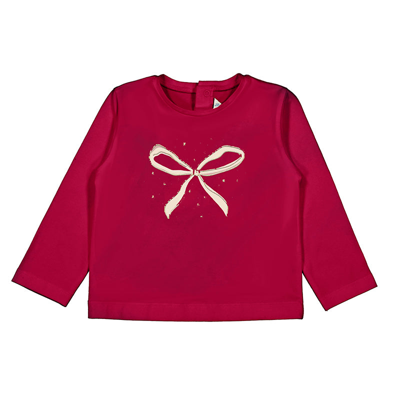Gold Bow Graphic Long Sleeve Red Shirt