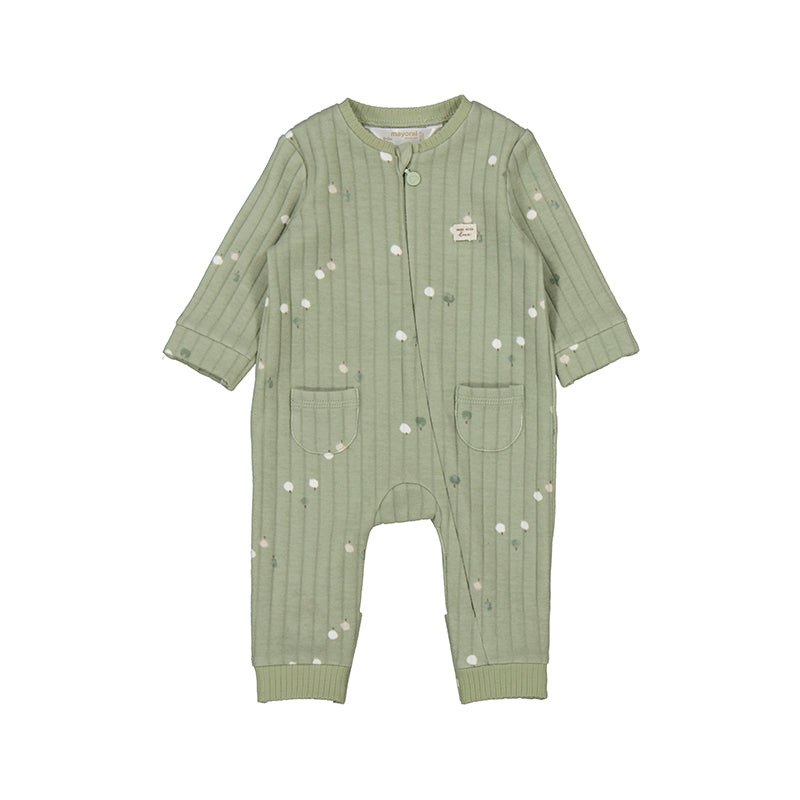 Dotted Ribbed Zip-Up Coverall - Sage
