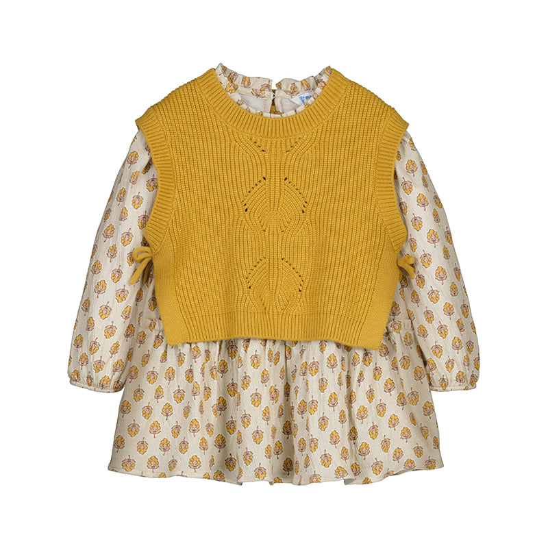 Honey Knitted Vest & Print Dress Set