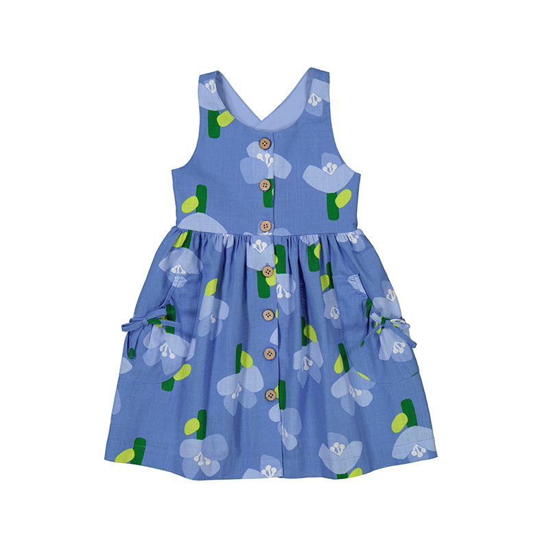 Big Blue Flowers Button Sundress