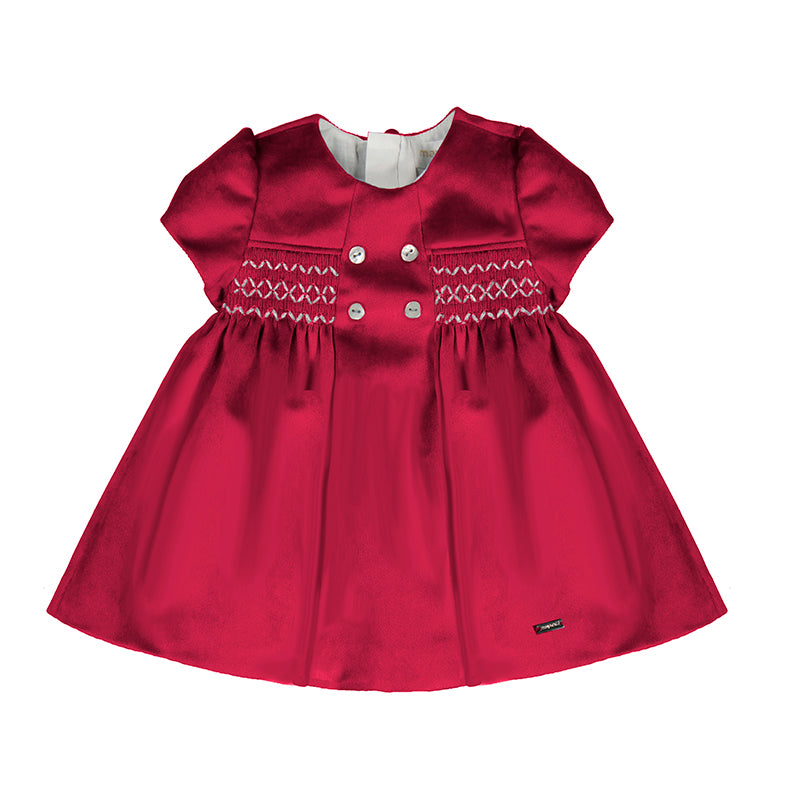 Red Velour Smocked Baby Dress