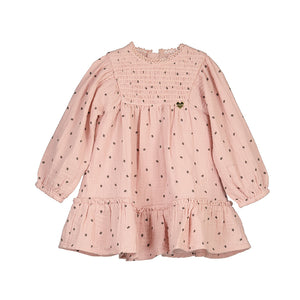 Blush Dotted Smocked Long Sleeve Dress