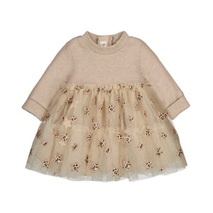 Oat Leopard Star Print Tulle Skirted LS Dress