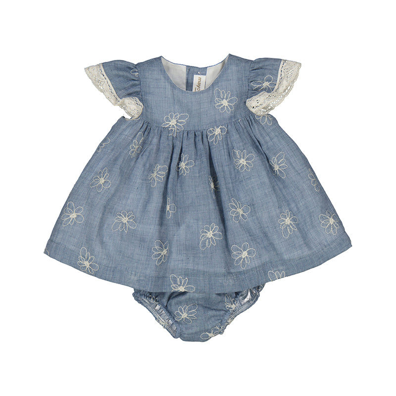 Embroidered Flower Chambray Dress & Bloomers