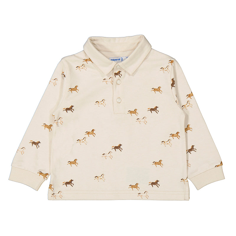 Horses Print Long Sleeve Mushroom Polo