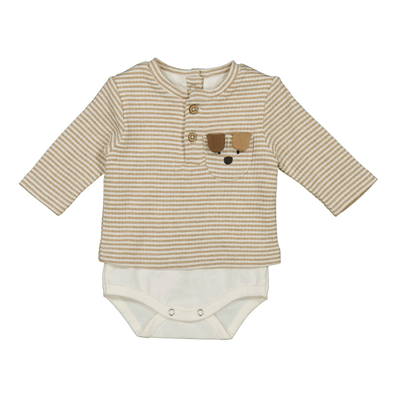 Puppy Cookie Beige Stripe Henley LS Bodysuit Shirt