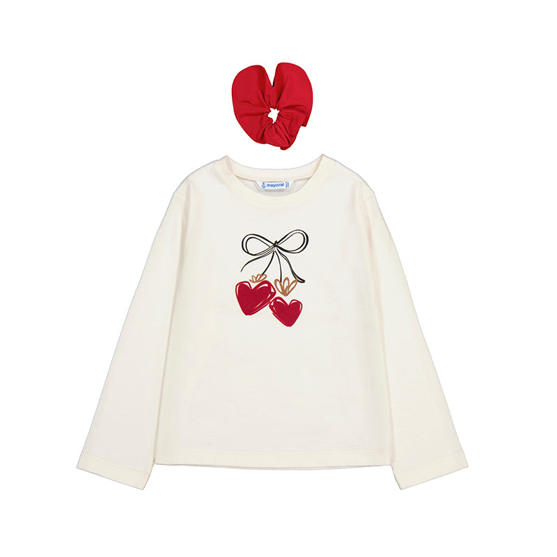 Hanging Hearts LS Tee & Red Scrunchy