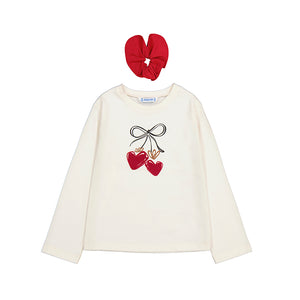 Hanging Hearts LS Tee & Red Scrunchy