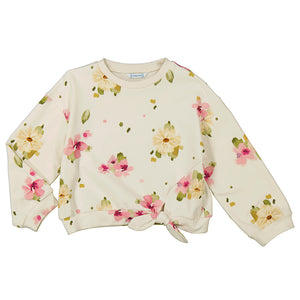 Floral Tie-Bottom Pullover