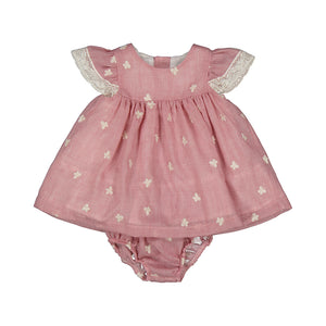 Embroidered Butterflies Pink Dress & Bloomers