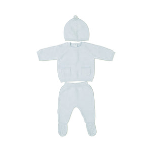 Sky Blue 3 Piece Hat & Footed Knit Set