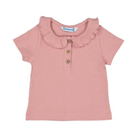 Rose Ruffle Collar Ribbed Polo