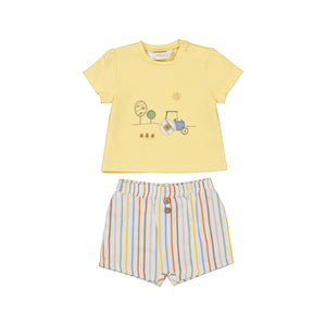 Sunny Tractor Tee & Stripe Shorts Set