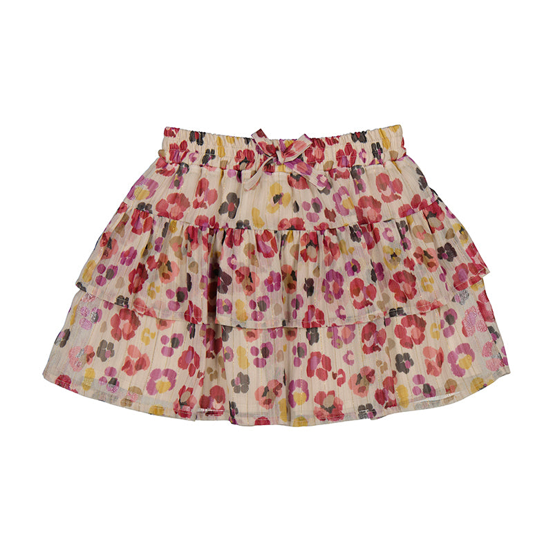 Cherry Red Blossom Print Gauze Skirt