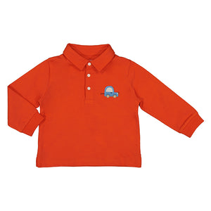 Car Applique Orange Long Sleeve Polo