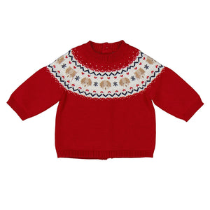 Puppy Intarsia Cherry Red Sweater