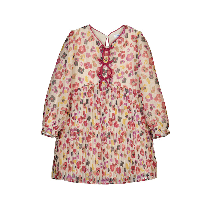 Cherry Red Blossom Print Pleated Dress