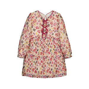 Cherry Red Blossom Print Pleated Dress