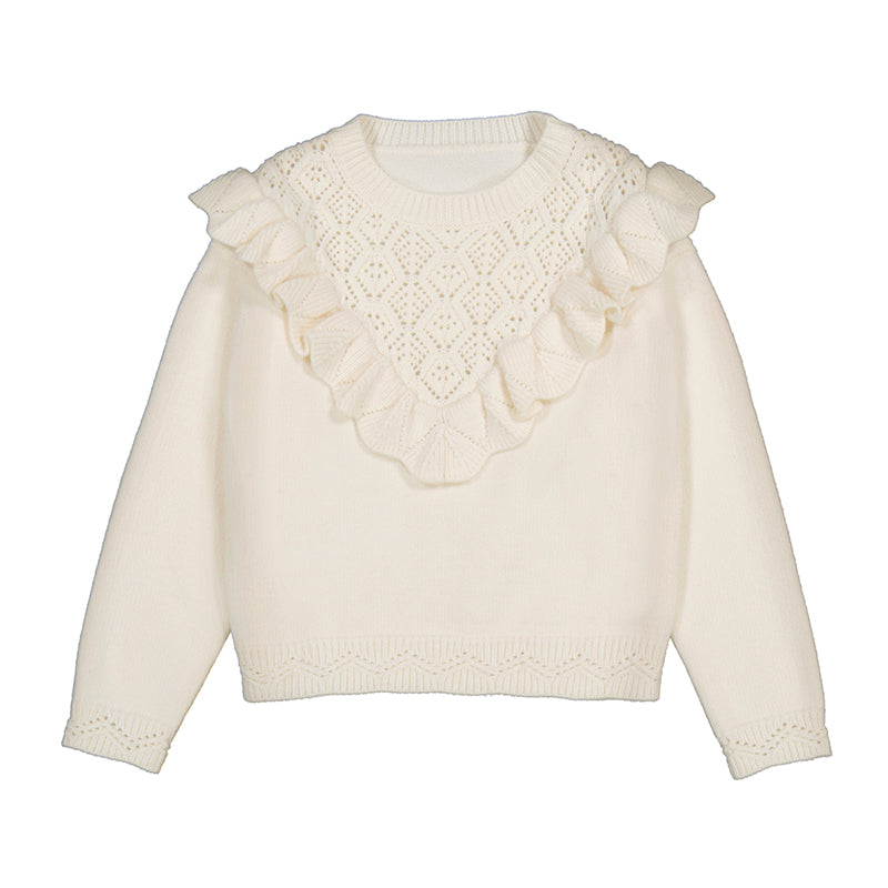 Macchiato Pointelle V-Ruffle Sweater
